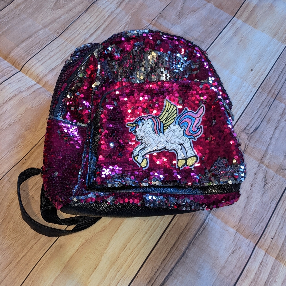 NWOT Pink sequins unicorn backpack purse